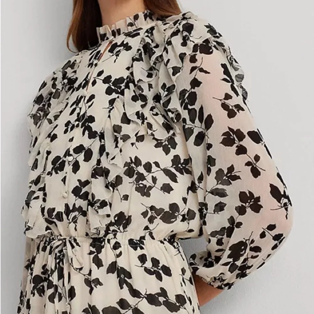 Ralph Lauren Floral Ruffle Trim Dress - 18 - Black and White - Picture 2 of 6